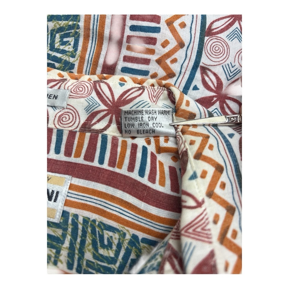 Vintage BERNINI 100% Linen Button Down Shirt | Abstract Stripe | Sz L 16.5 - Picture 8 of 9